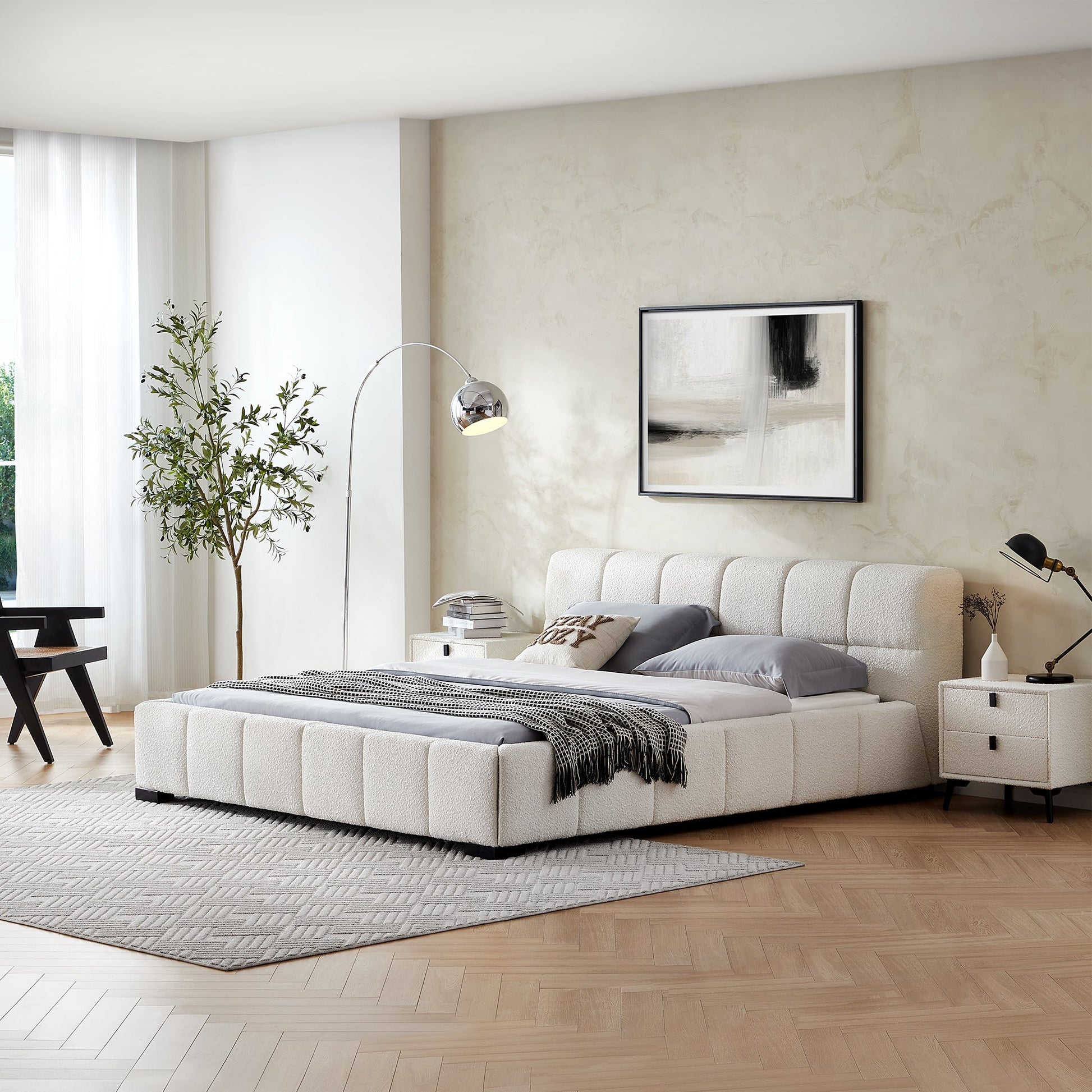 Cushy Boucle Fabric Bed-White
