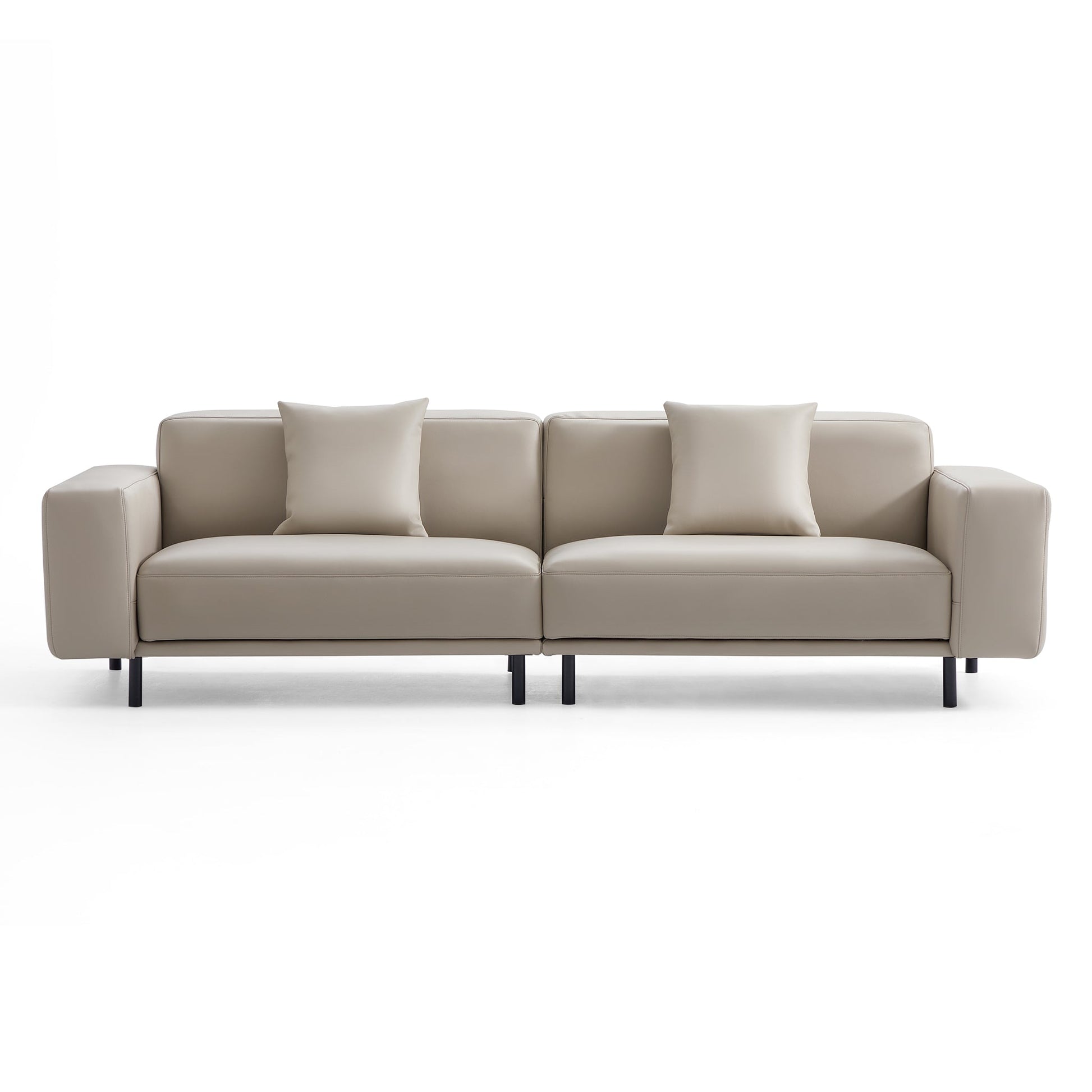 Noble Dark Gray Leather Sofa Set and Ottoman-Beige