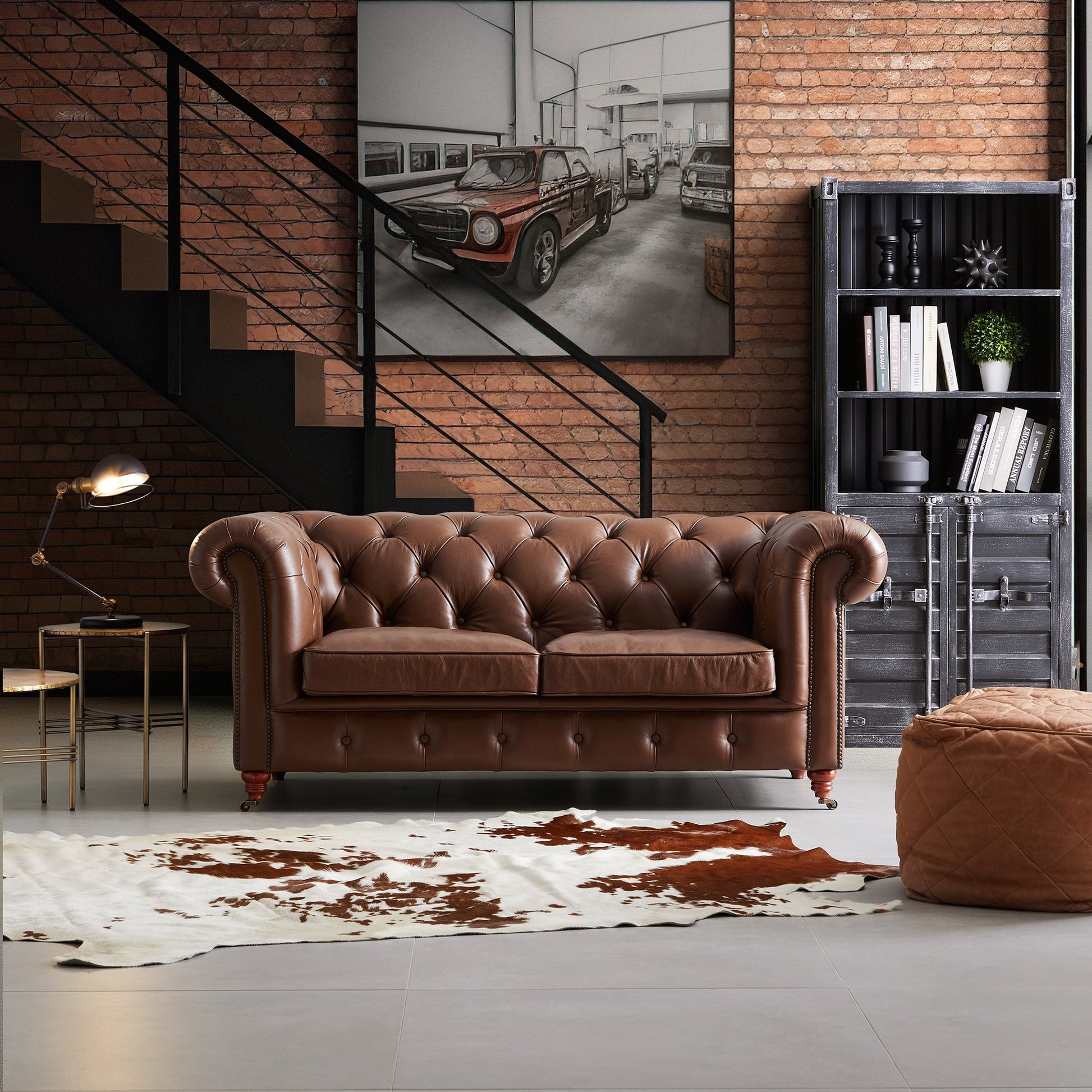 Durango Chesterfield Brown Top Grain Leather Tufted Sofa-Brown