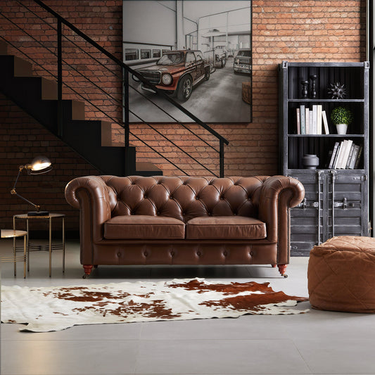 Durango Chesterfield Brown Top Grain Leather Tufted Sofa-Brown