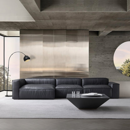 Luxury Minimalist Black Leather Sectional-Black