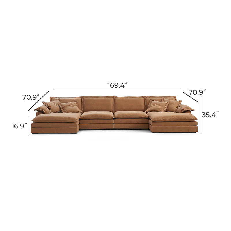 Sandwich Double Chaise Sectional Camel / Air Leather