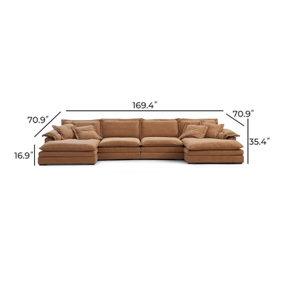 Sandwich Double Chaise Sectional Camel / Air Leather