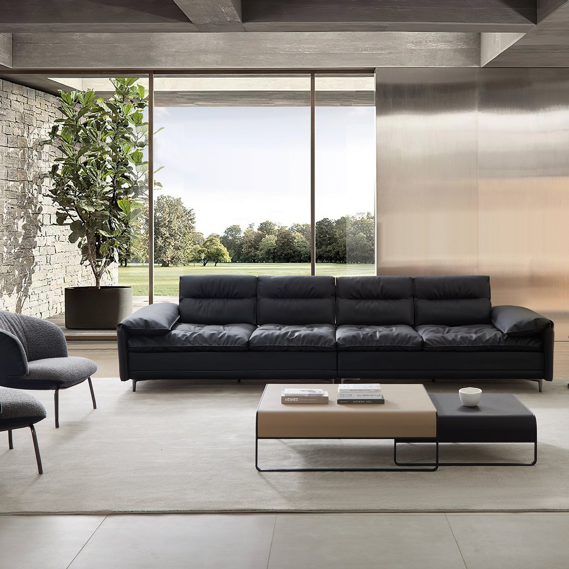 Lewis Black Leather Sailboat Sofa-Black