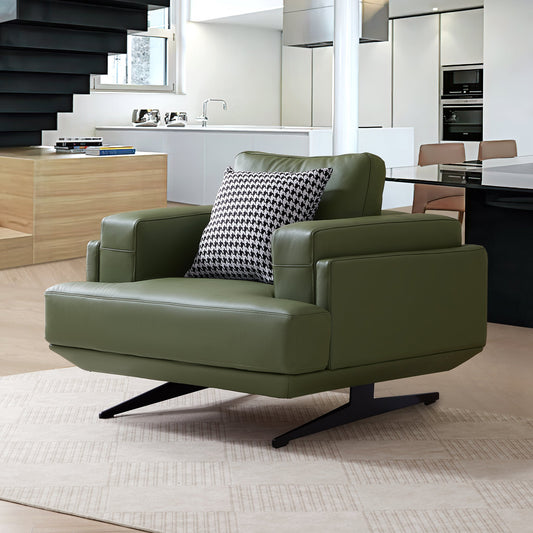 Olivia Green Top Grain Genuine Leather Armchair-Green