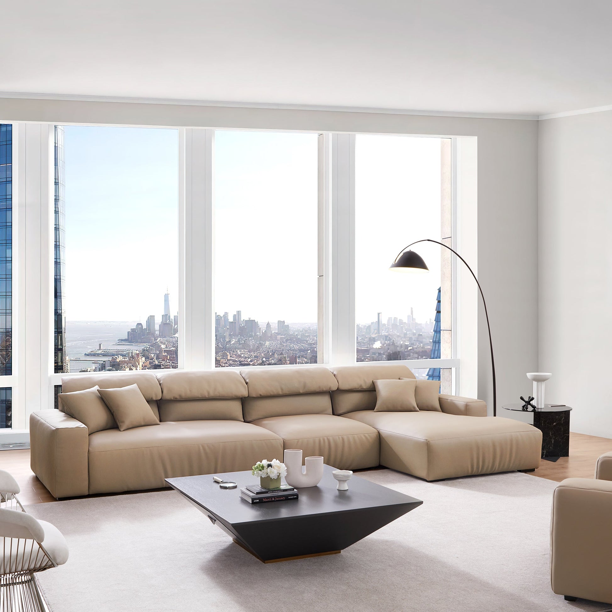 Chestnut Khaki Leather Sectional-Khaki