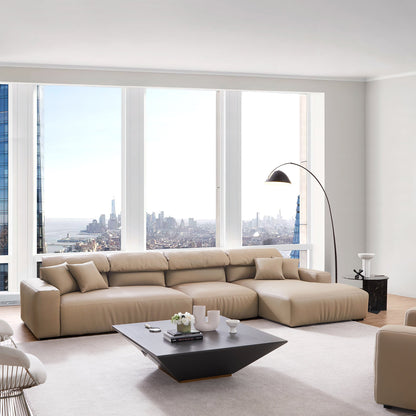 Chestnut Khaki Leather Sectional-Khaki