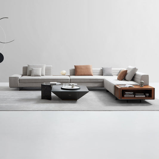 Brandy Channel Tufting Sectional with Coffee Table-Gray