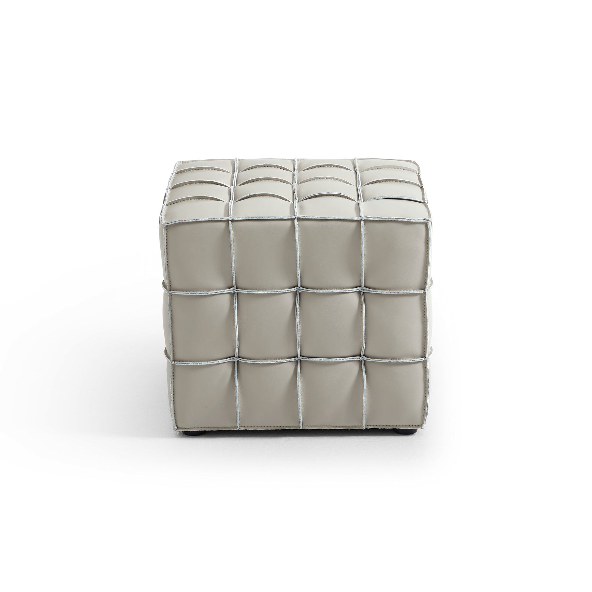 Monarch Leather Tufted Cube Pouf-Beige