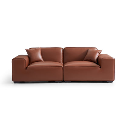 Domus Modular Black Leather Sofa-Brown-94.5″