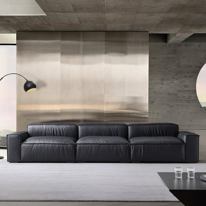 Luxury Minimalist Black Leather Sofa-Black