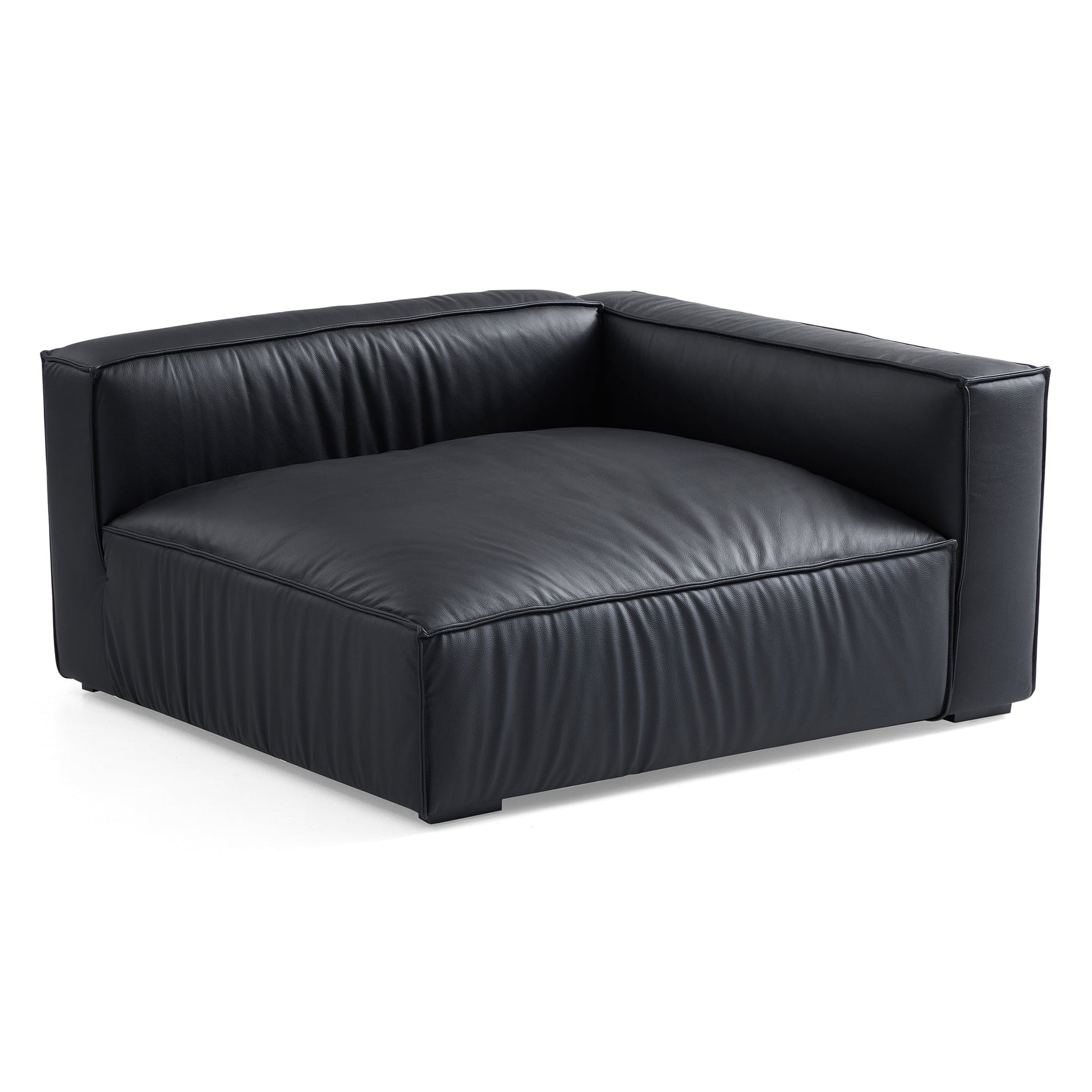 Luxury Minimalist Black Leather Sectional and Ottoman-Black