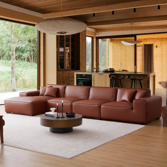 Domus Modular Brown Leather Sectional Sofa-Brown
