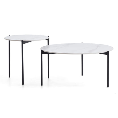 Milan White Marble Coffee Table Set-White-31.5″ & 19.7″