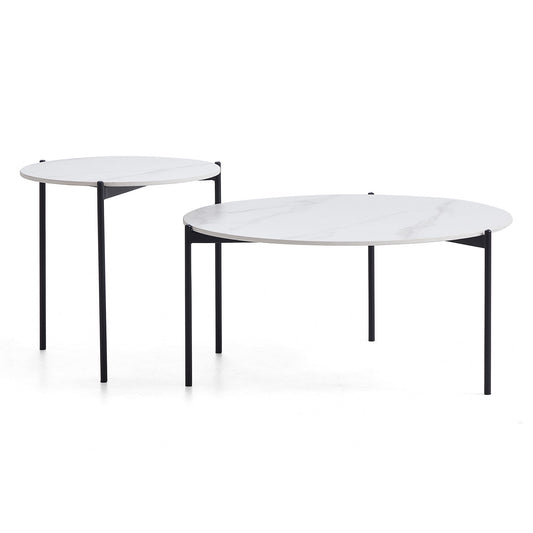 Milan White Marble Coffee Table Set-White-31.5″ & 19.7″