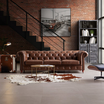 Durango Chesterfield Top Grain Leather Tufted Sofa-Brown-99.0"