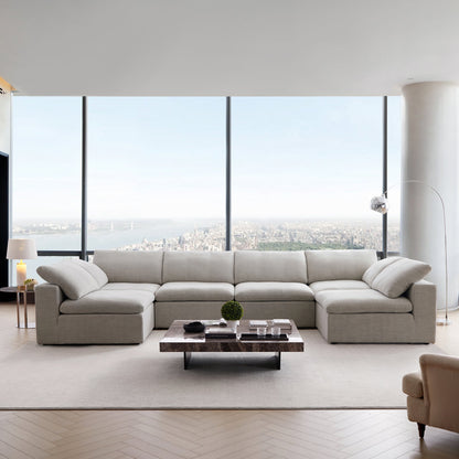 Tender Wabi Sabi Sand U Shaped Sectional with Open Ends-Sand