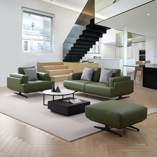 Olivia Green Top Grain Genuine Leather Sofa Set-Green