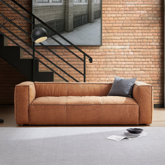 Brancaster Black Genuine Leather Tuxedo Sofa-Tan