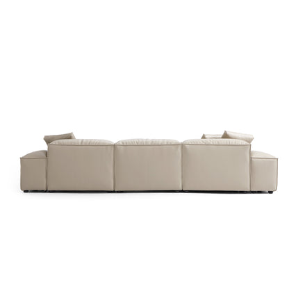 Flex Modular Black Genuine Leather Sectional-Beige-142.9"