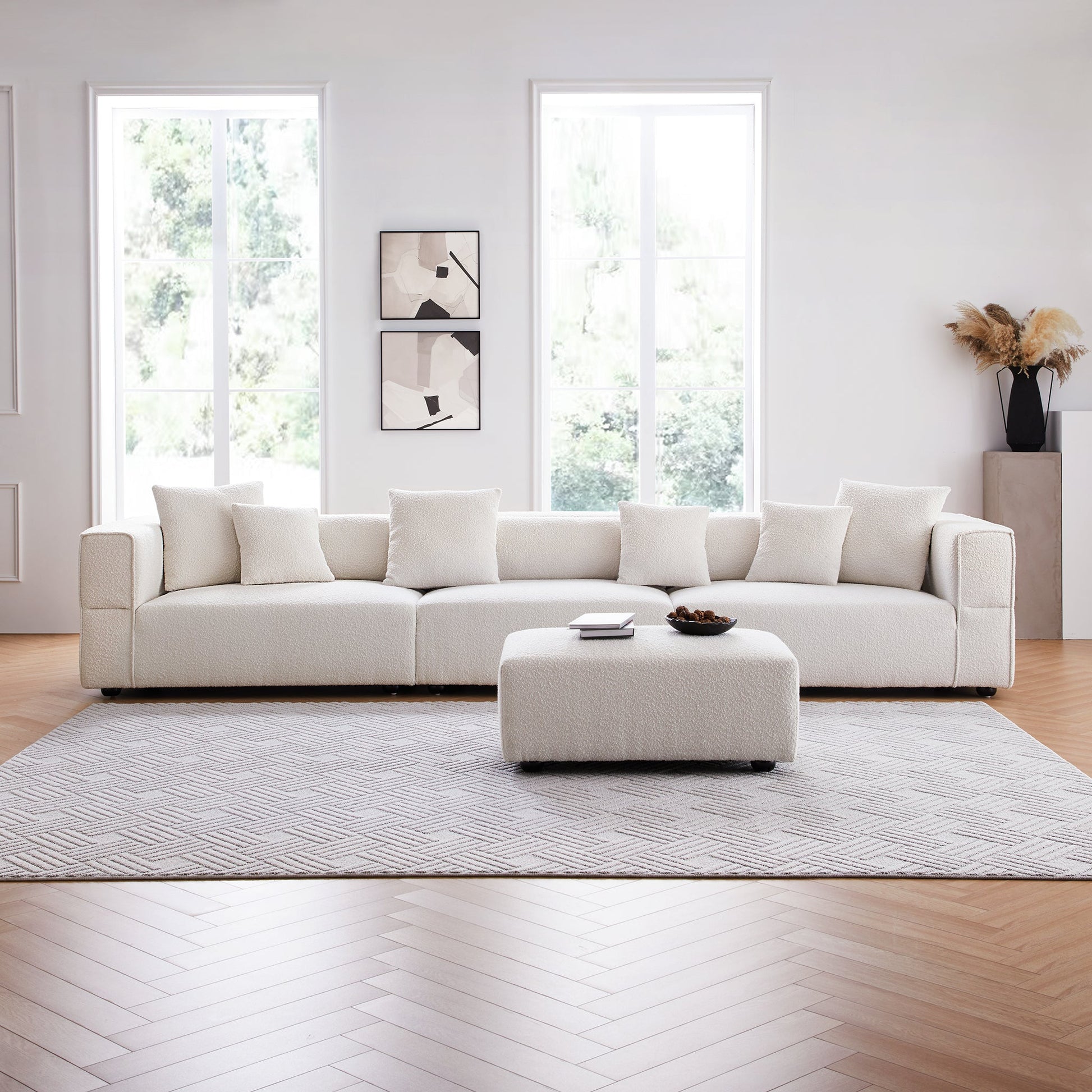 Nordic Modern Gray Sofa with Ottoman-White