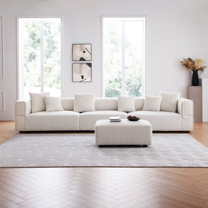 Nordic Modern Gray Sofa with Ottoman-White