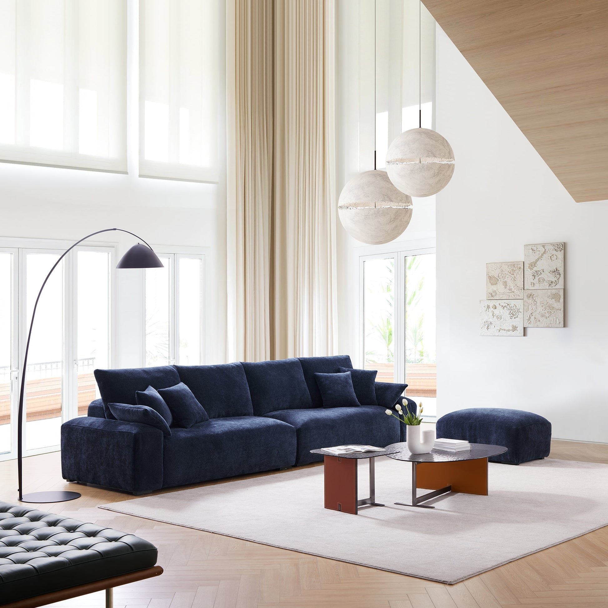 The Empress Navy Blue Sofa and Ottoman-Navy Blue