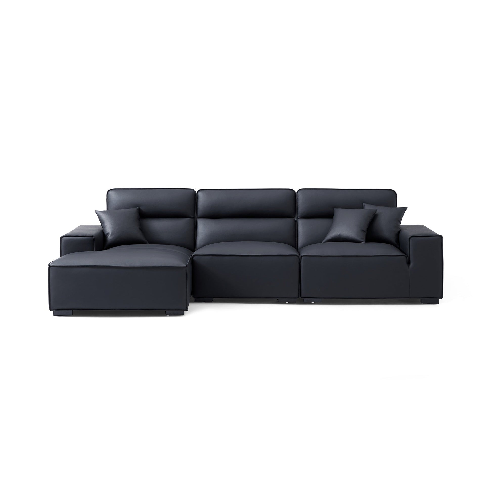 Domus High Back Modular Leather Sectional-Black-125.2"-Facing Left
