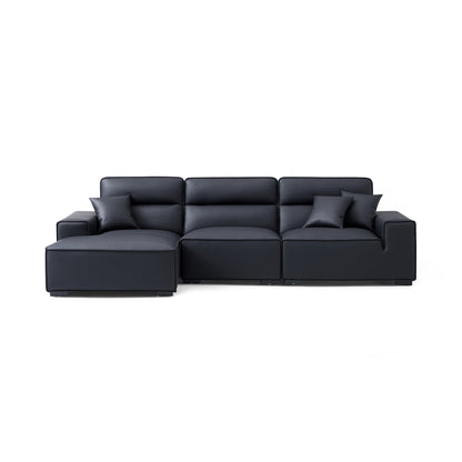 Domus High Back Modular Leather Sectional-Black-125.2"-Facing Left