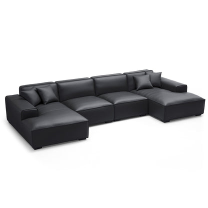 Domus Modular Dark Gray Leather U Shaped Sectional Sofa-Black-157.5″