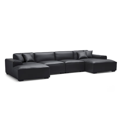 Domus Modular Khaki Leather U Shaped Sectional Sofa-Black-157.5″