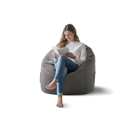 Litton Gray Leathaire Bean Bag-Gray