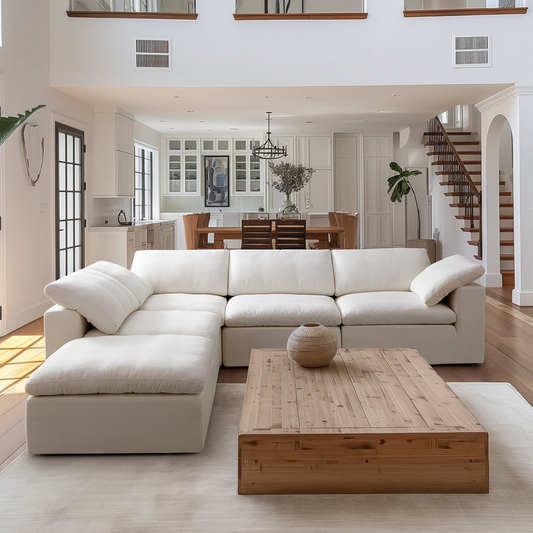 Tender Wabi Sabi Gray L Shaped Sectional and Ottoman-Beige