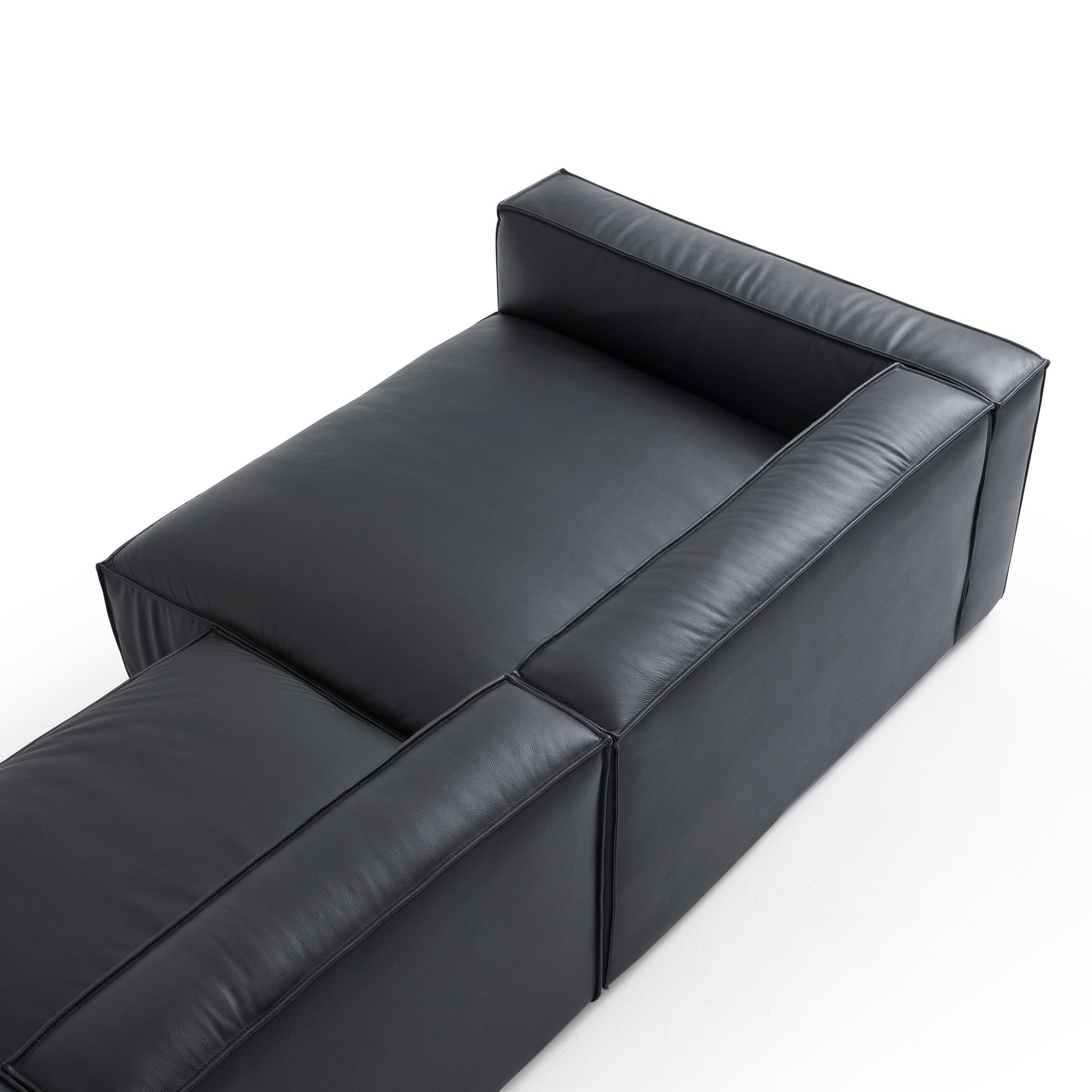 Luxury Minimalist Dark Brown Leather U Shaped Sectional-Black