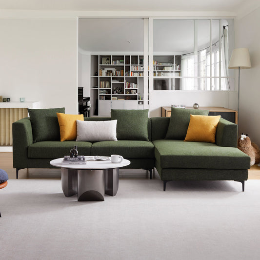 Jungle L Shaped Green Fabric Sectional Sofa With Chaise-Green