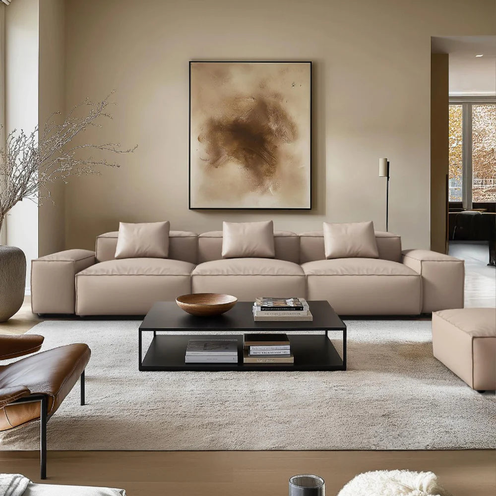 Cube Modular Khaki Genuine Leather Sofa