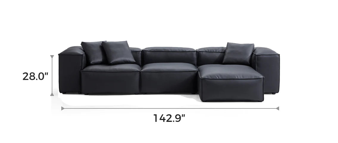 Cube Modular Black Genuine Leather Sectional