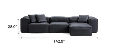 Cube Modular Black Genuine Leather Double-Sided Sectional