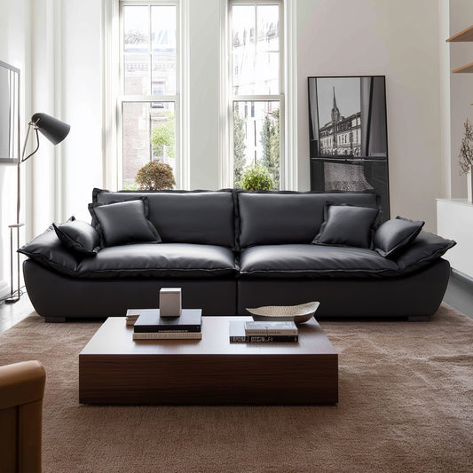 Casper Sailboat Leather Sofa-Black