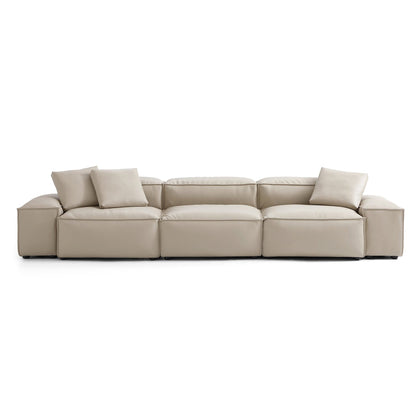 Canapé modulaire Cube en cuir véritable beige