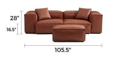 Cube Modular Brown Genuine Leather Sofa with Ottoman