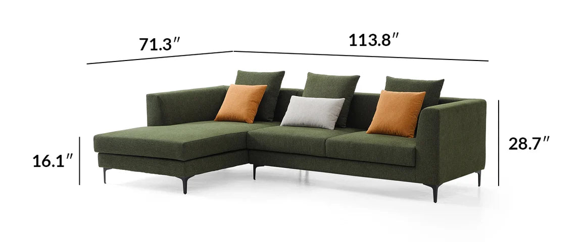 Jungle L-Shaped Green Fabric Sectional Sofa With Chaise
