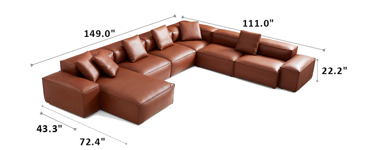 Cube Modular Brown Genuine Leather U-Shaped Sectional