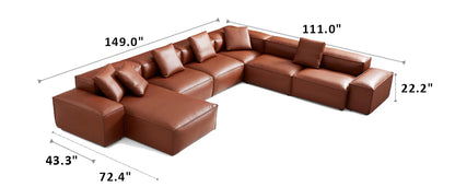 Cube Modular Brown Genuine Leather U-Shaped Sectional