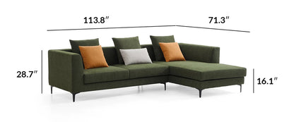 Jungle L-Shaped Green Fabric Sectional Sofa With Chaise