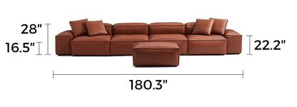 Cube Modular Brown Genuine Leather Sofa with Ottoman