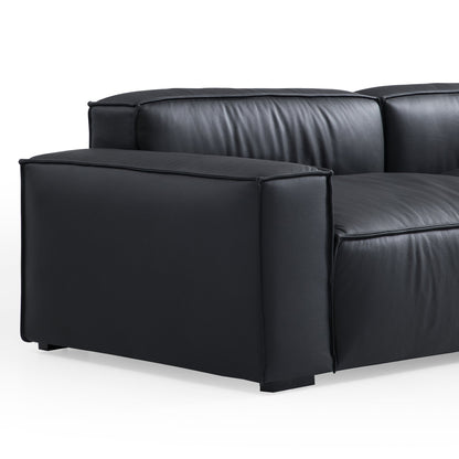 Luxury Minimalist Black Leather U Shaped Sectional Sofa-Black