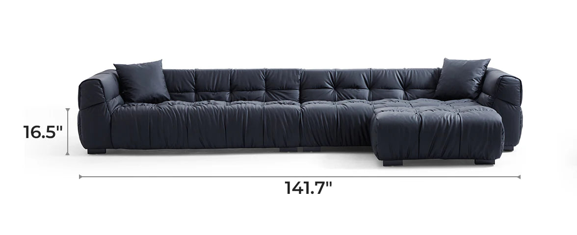 Boba Black Leathaire Sofa and Ottoman