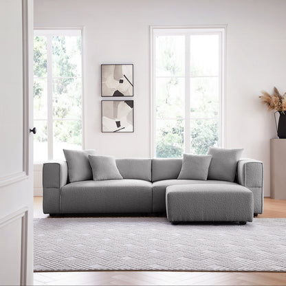 Nordic Modern Creamy Sofa with Ottoman-Gray