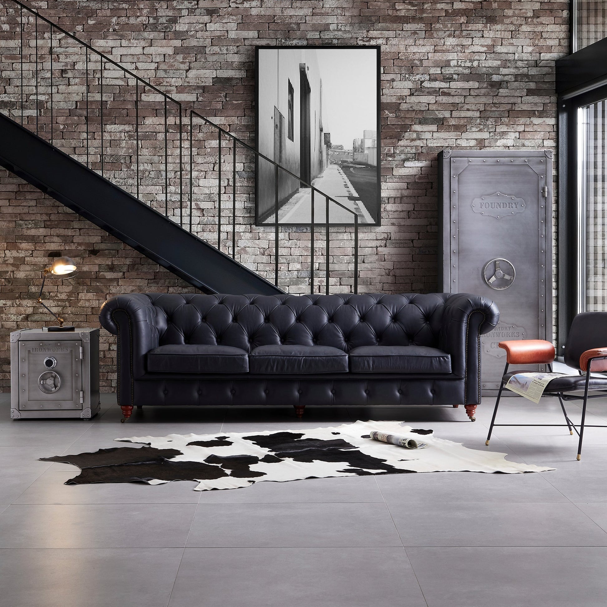Durango Chesterfield Top Grain Leather Tufted Sofa-Black